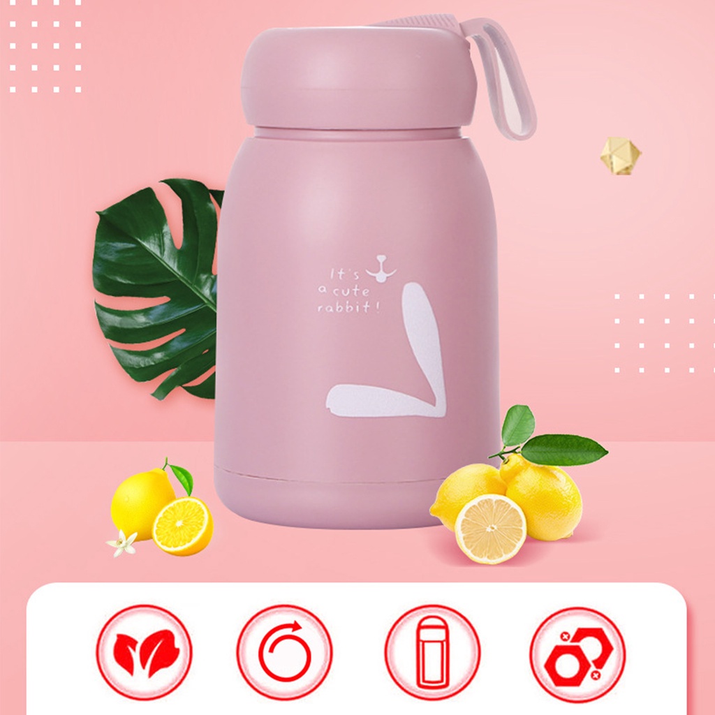 Bình đựng nước giữ nhiệt lõi thuỷ tinh cách nhiệt hai lớp 330ml cầm tay dễ thương utah054