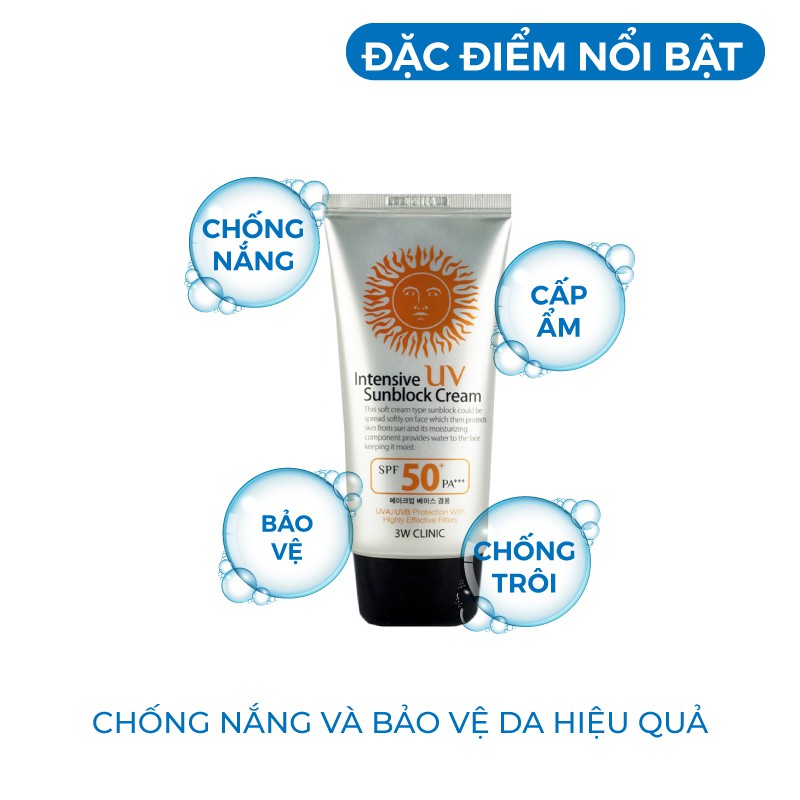Kem chống nắng 3W Clinic Intensive UV Sunblock Cream Hàn Quốc SPF 50 PA+++ 70ml | BigBuy360 - bigbuy360.vn