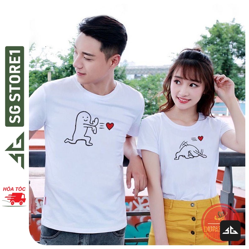 Áo thun cặp đôi nam nữ phông unisex cổ tròn tay ngắn mẫu dễ thương thun cotton mềm mịn AC101T