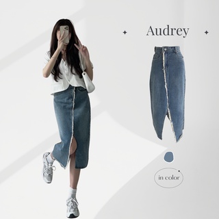 Cv1600 chân váy denim viền rách audrey dáng midi