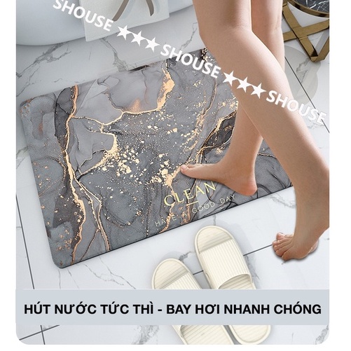 Thảm Chùi Chân Lau Chân Silicon trải sàn phòng tắm vân đá SHOUSE siêu thấm hút nước chống trượt cao cấp đế cao su