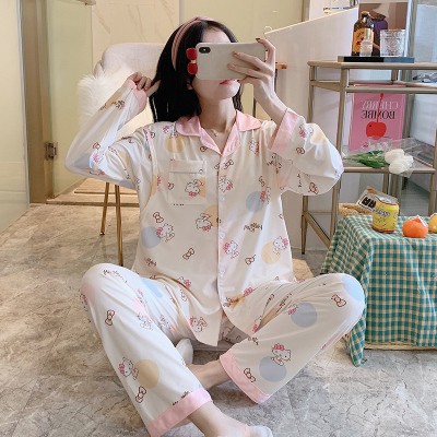 Bộ dài/pijama bầu và sau sinh cao cấp chất cotton dày dặn mềm mịn có thiết kế cho bé bú/ti  - PB77 HELLO KITTY