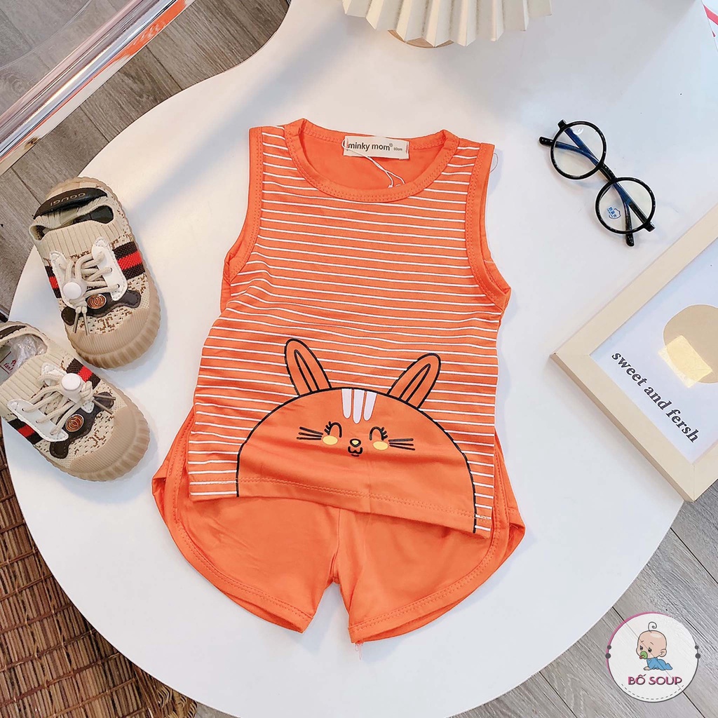 Bộ cộc tay ba lỗ họa tiết động vật chất liệu thun lạnh cho bé Minky mom
