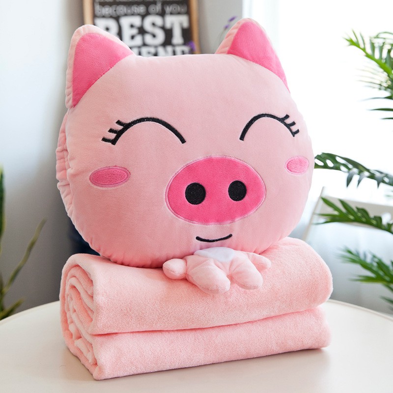 Gối Mền Ủ Tay 3 Trong 1 Hoạt Hình Heo Mèo PA9632