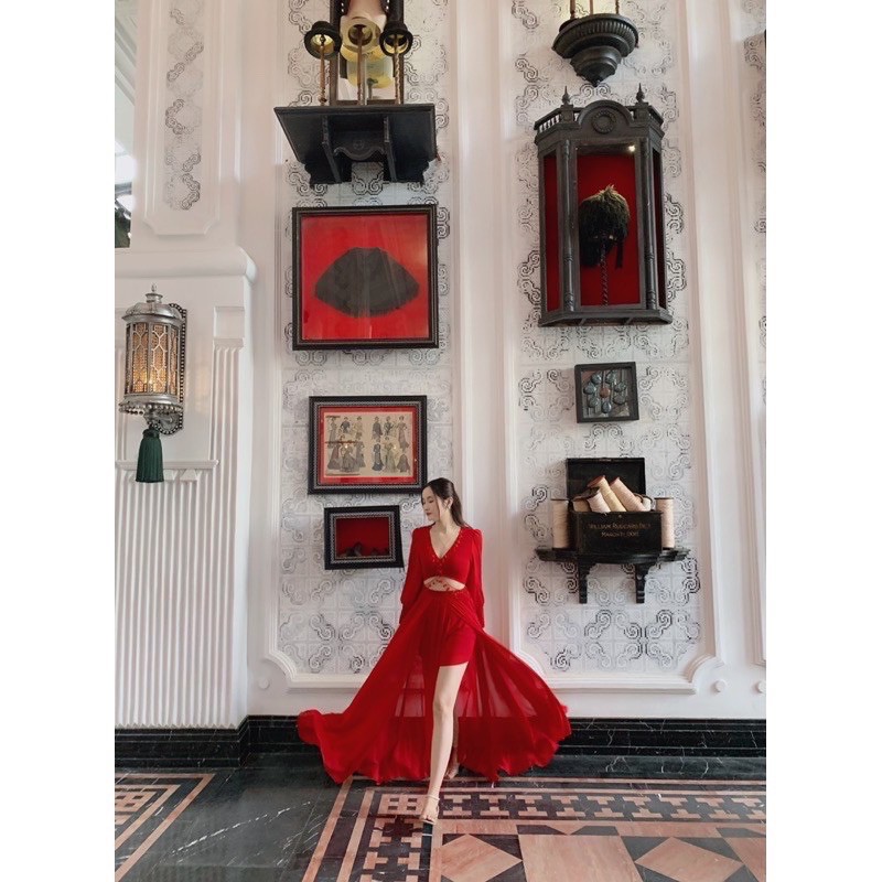 Đầm váy maxi đi biển hở vai khoét eo xẻ tà siêu sống ảo Hakieu MSP 037