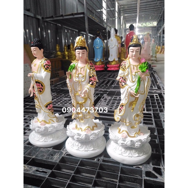 Bộ 3 tượng Tam Thánh trắng đứng cao 40cm vẽ
