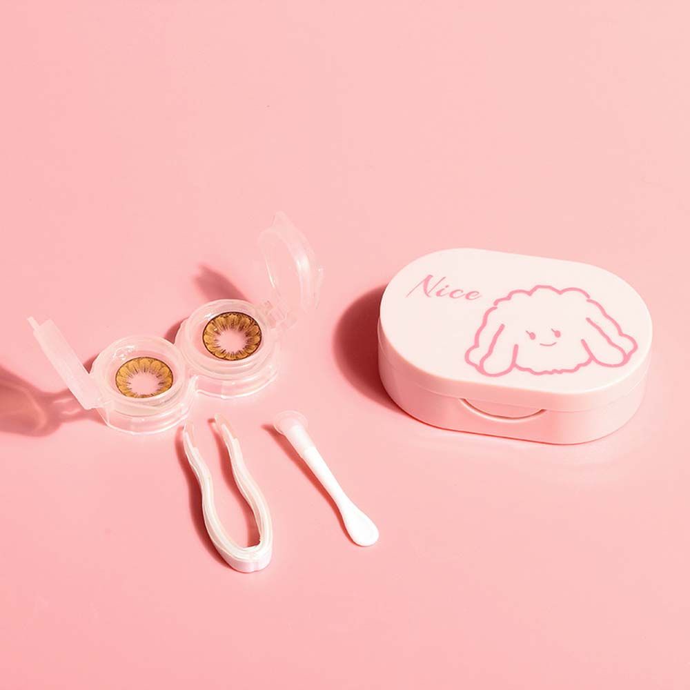 MXGOODS Hộp đựng kính áp tròng mini trong suốt dạng nhấn họa tiết gấu hoạt hình đáng yêu