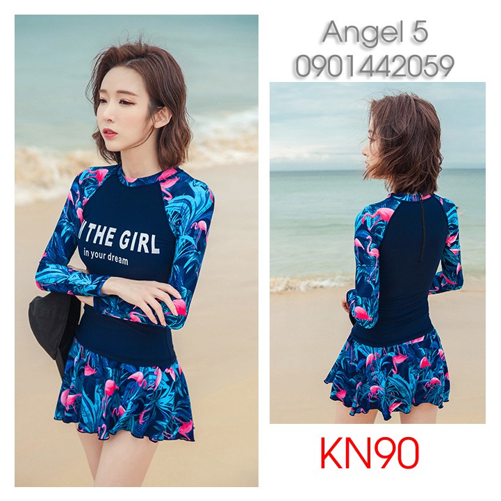 Đồ bơi nữ kín đáo tay dài + váy KN90 | BigBuy360 - bigbuy360.vn