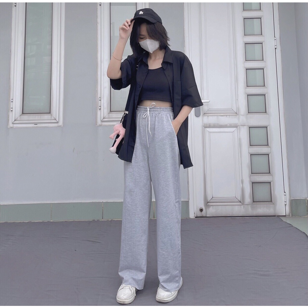 Quần DÀI ỐNG RỘNG RÁCH ĐÙI LAI TƯA Ulzzang Unisex 1hitshop