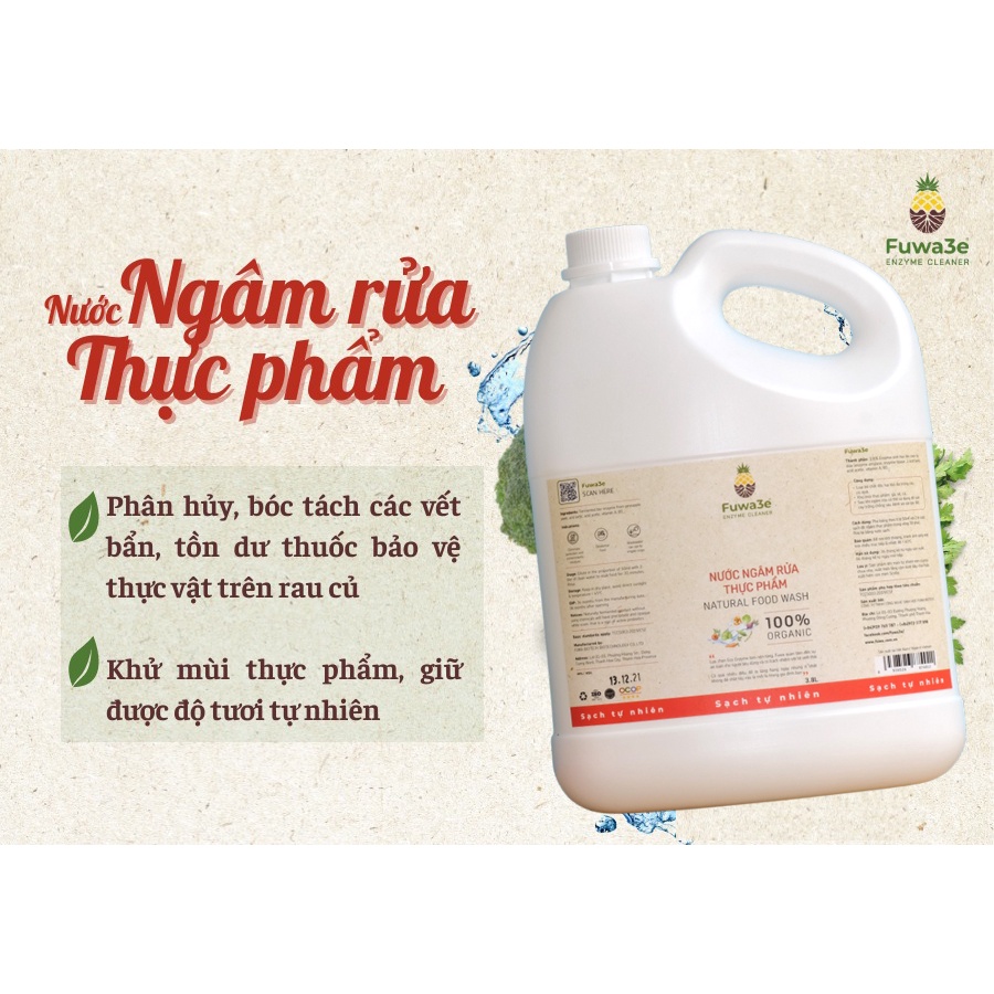 Nước ngâm rửa thực phẩm Fuwa3e làm sạch thực phẩm khử mùi thuốc sâu chất bẩn 3.8L