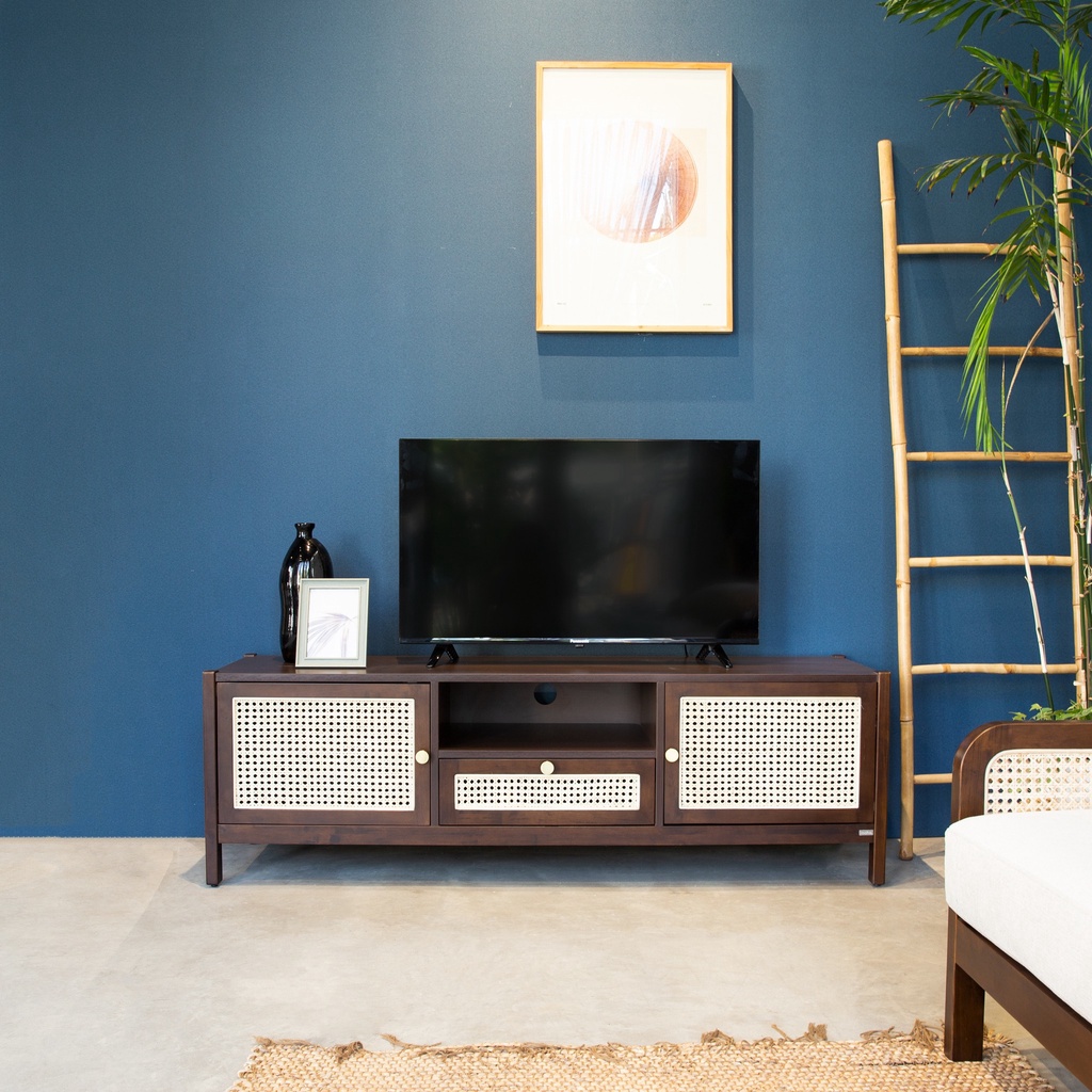 Tủ Kệ TiVi Gỗ - Mây Đan Mắt Cáo MOHO FIJI 401 Màu Nâu
