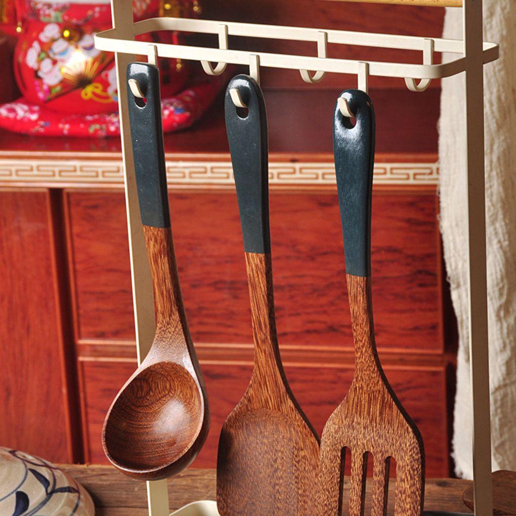 YIYU 1 Muỗng Xới Cơm Tay Cầm Dài Bằng Gỗ Tự Nhiên Chống Dính Thoải Mái Có Thể Tái Sử