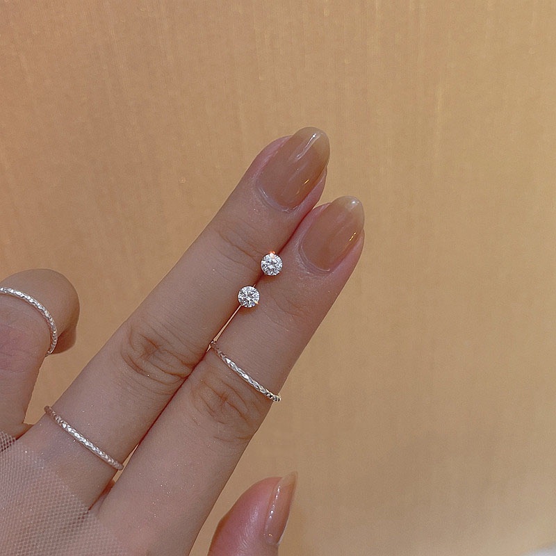 Khuyên tai nụ bạc S925 đính đá CZ tròn