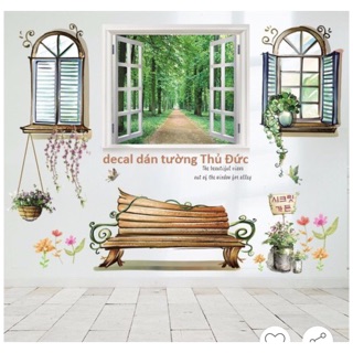 Combo 2 bức decal dán tường khung cửa sổ
