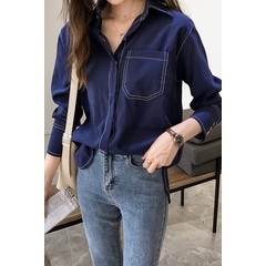 Áo sơ mi tay dài dáng rộng màu trơn phong cách Hồng Kông retro mới  cho nữ