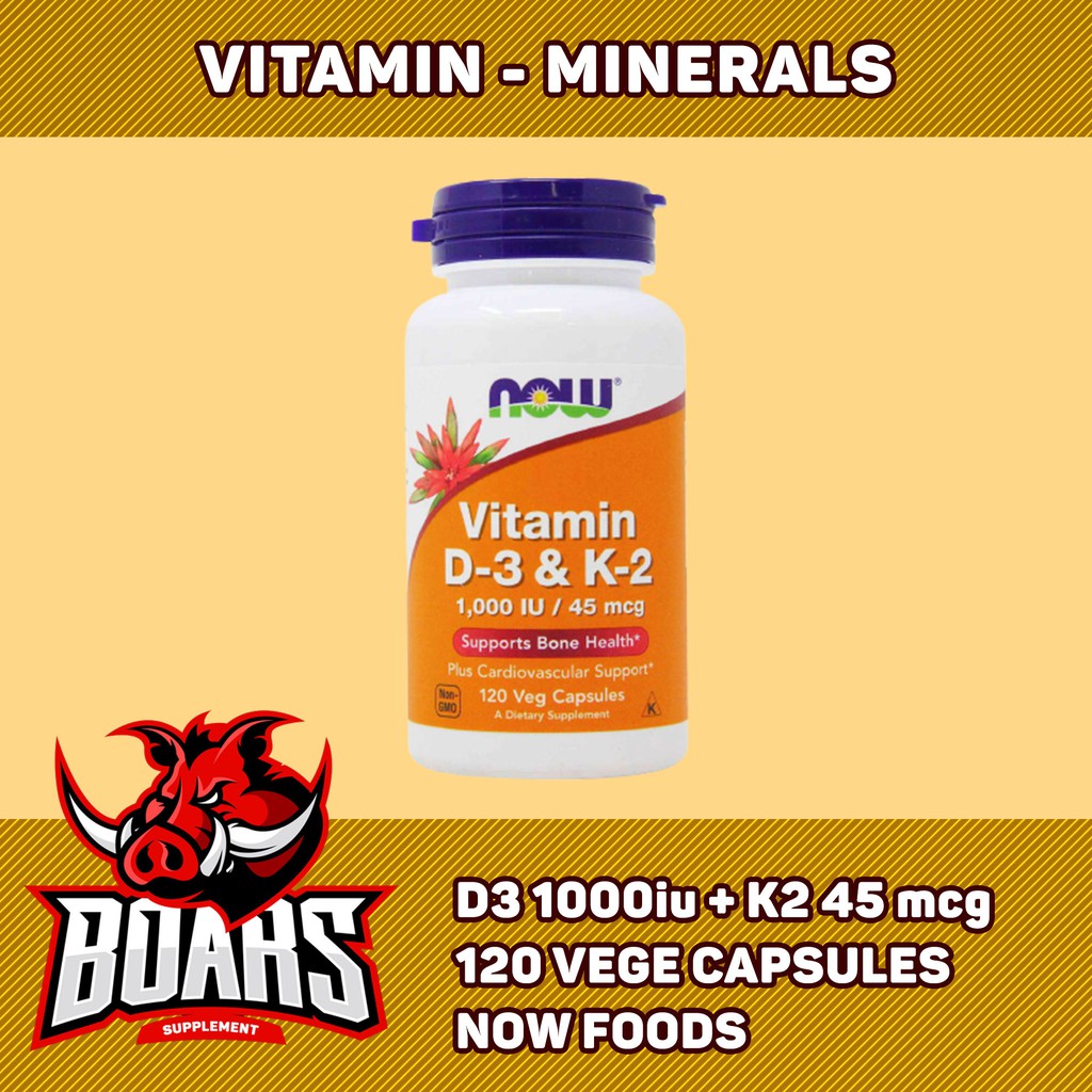 Viên uống thực phẩm bổ sung tăng cường đề kháng, xương khớp Now Vitamin D3 1000iu & K2 45mcg (120 viên)