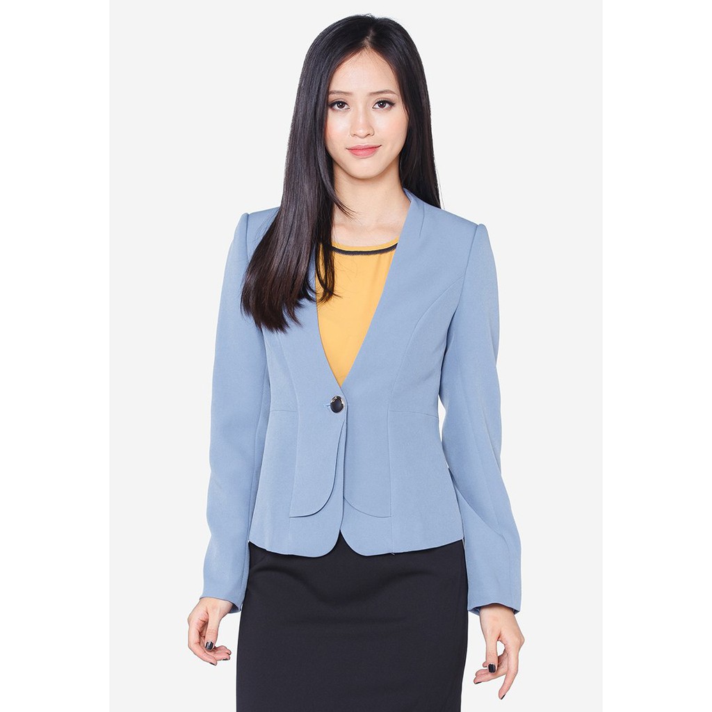 Áo vest 2 lớp tay dài chéo xanh nhạt không cổ một khuy The One Fashion AVD0165XAN