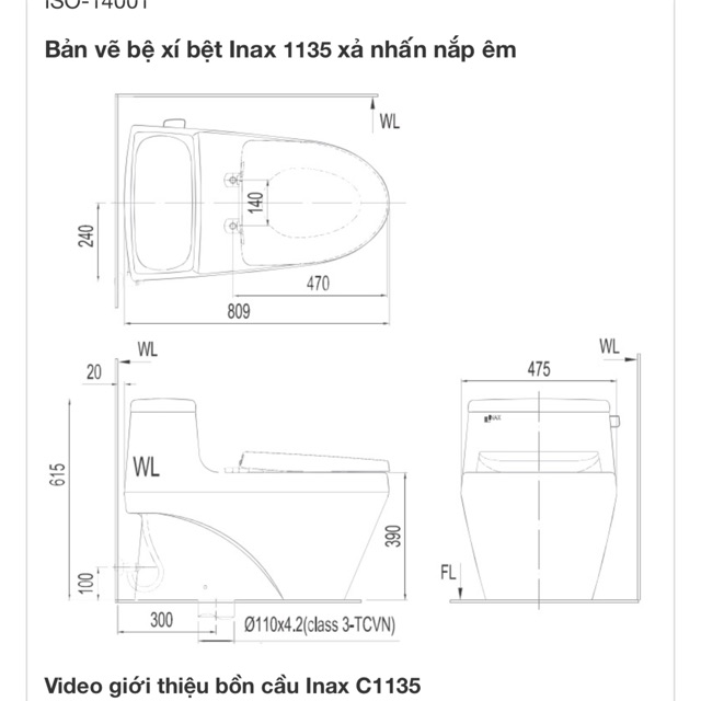 Bồn cầu INAX chính hãng AC-1135VN