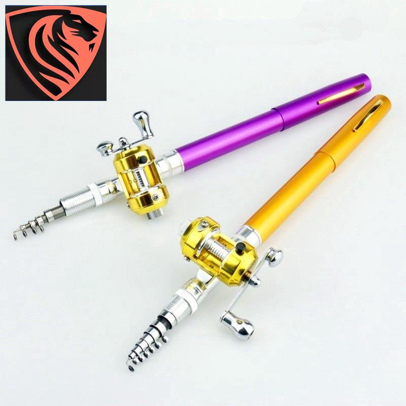 Cần câu cá mini hình cây bút kèm tay quay dây câu