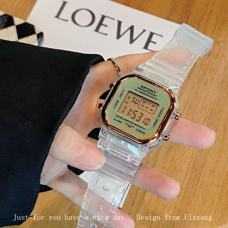 Đồng Hồ Điện Tử Trong Suốt Hình Vuông Nhỏ Phong Cách Mori Hàn Quốc Cao Cấp Dễ Phối Đồ