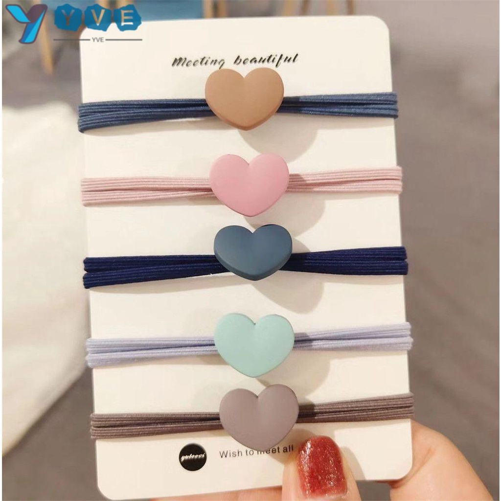 Dây Cột Tóc Co Giãn Hình Trái Tim Xinh Xắn Nhiều Màu Sắc Cho Nữ