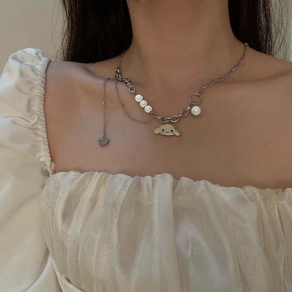 Vòng Cổ Choker Mặt Thỏ Hoạt Hình Đính Ngọc Trai Phong Cách Hàn Quốc Cho Nữ