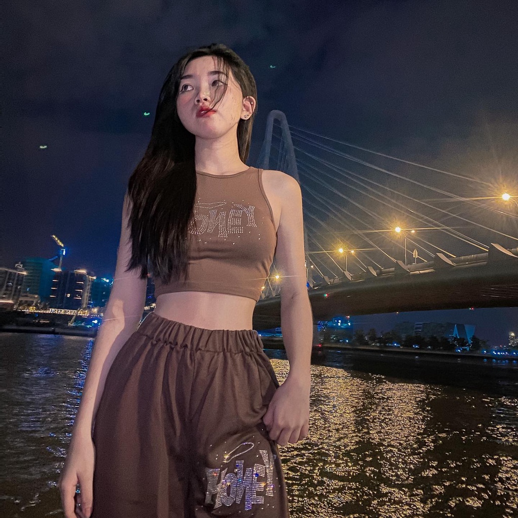 110QL 1123QH-[Gợi ý từ KOL] Áo croptop in chữ Lovito L07123 (Cà phê) | BigBuy360 - bigbuy360.vn