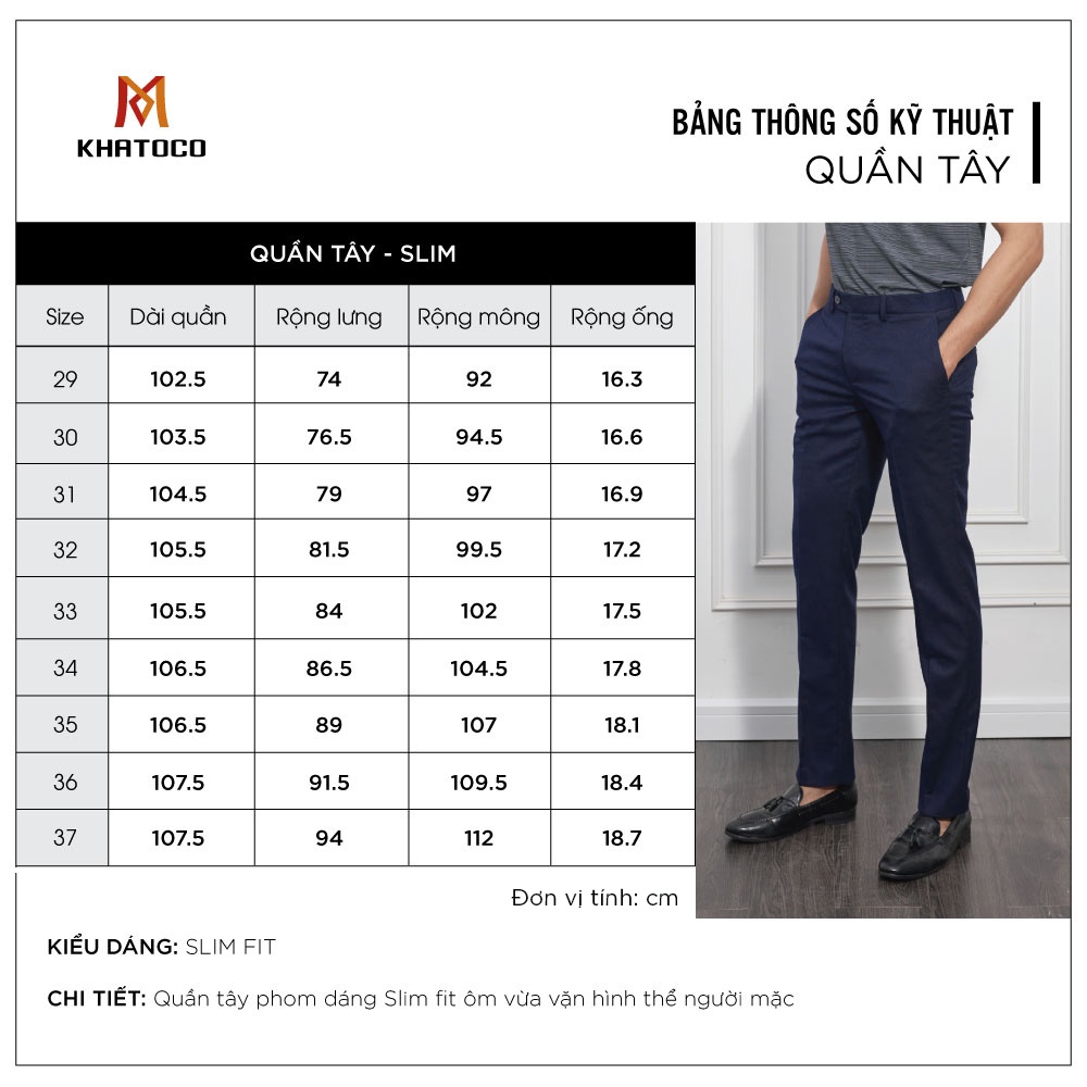 Quần tây nam Khatoco 0 ly form Slimfit màu kem mã Q1M528S0-CNMA007-2007-0