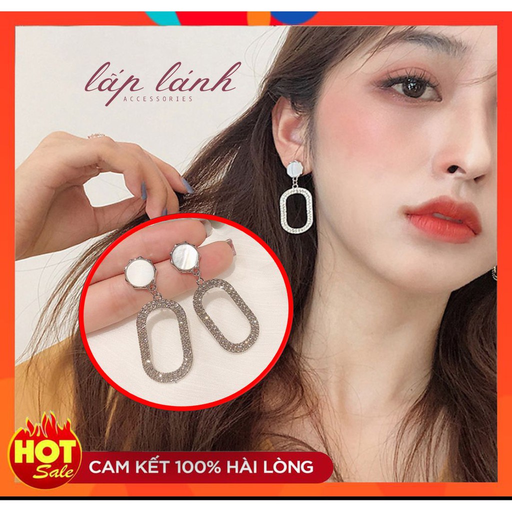 [Có sẵn] BÔNG TAI KHUYÊN TAI ĐÁ CHỮ NHẬT BẢN LỚN LẤP LÁNH PHONG CÁCH HÀN QUỐC BT47