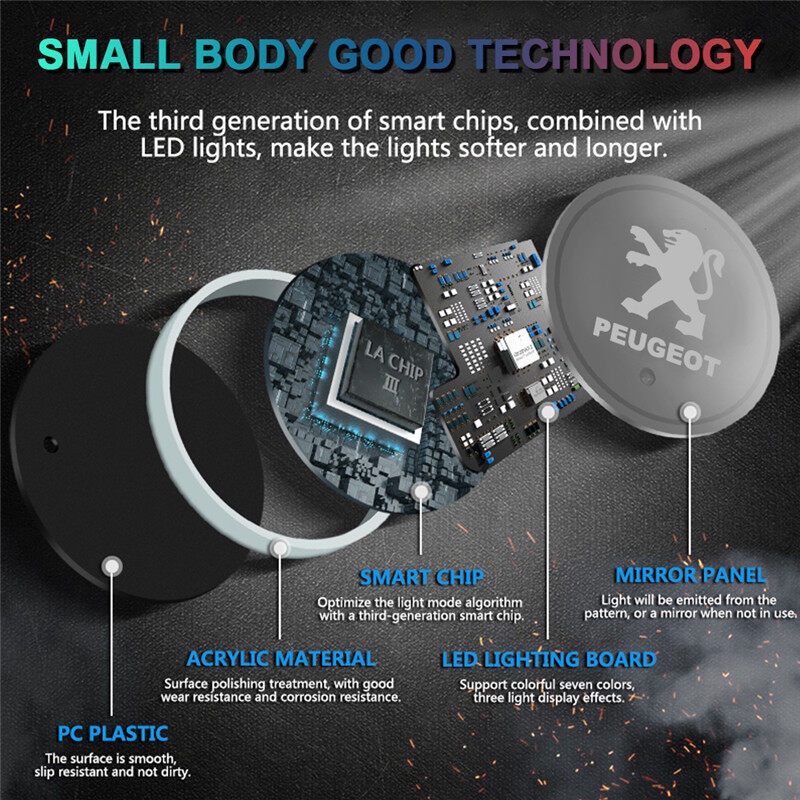 Set 2 Đế Lót Cốc Có Đèn LED Cảm Biến Chống Trượt Cho Peugeot 407 308 408 508 607 2008 3008 4008 5008