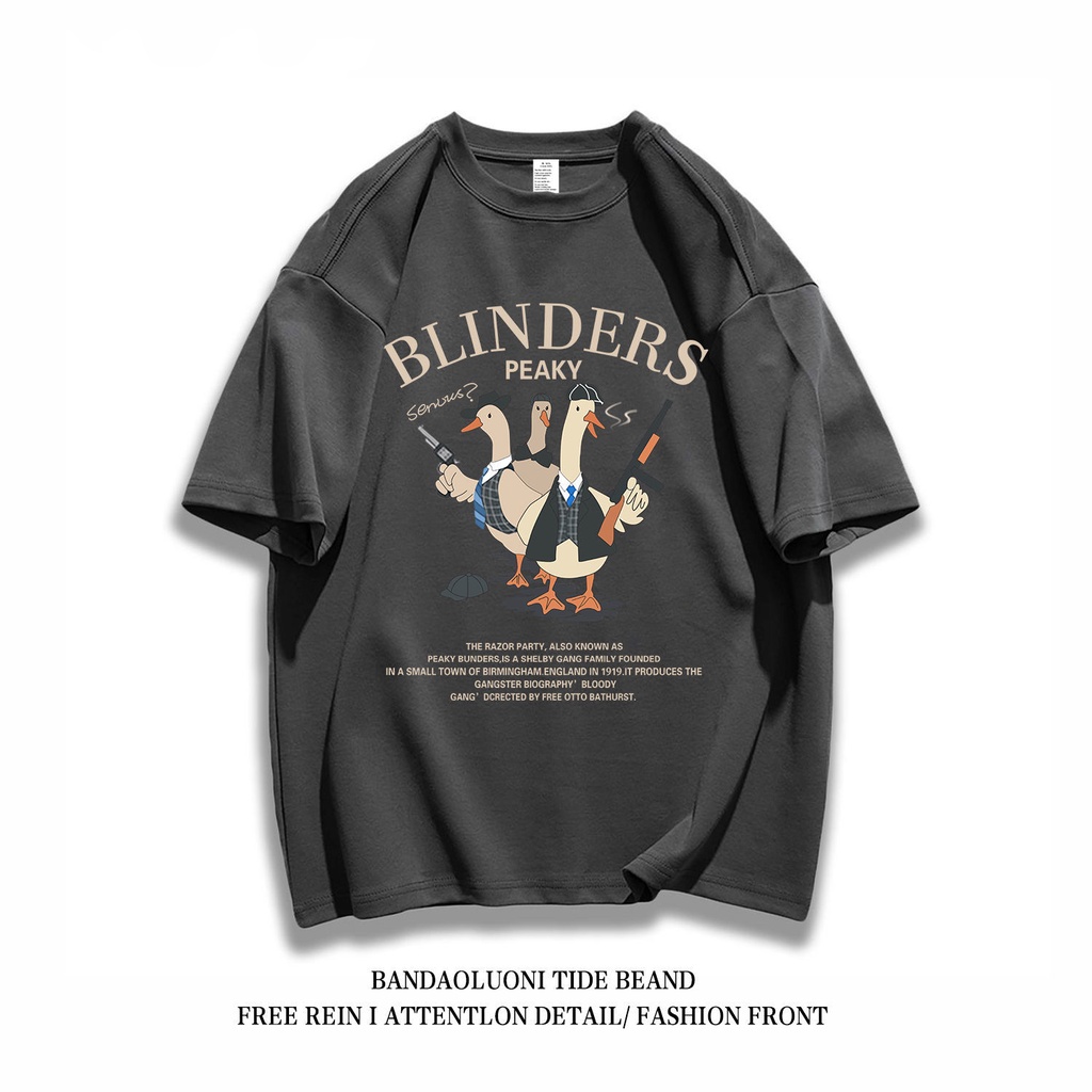 Áo thun cotton WAFNHA ngắn tay dáng rộng họa tiết vịt vui nhộn kiểu retro Mỹ cho cặp đôi