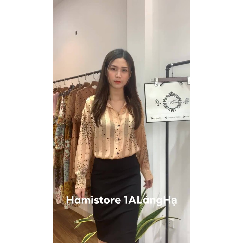Áo sơ mi lụa họa tiết bi loang cực xinh A395 Hamistore