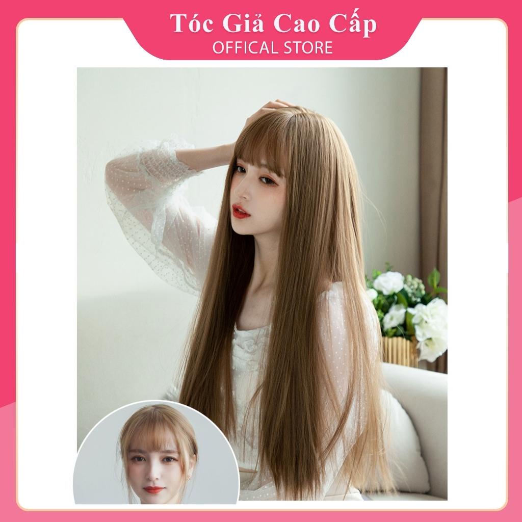 Tóc giả nữ đẹp nguyên đầu thẳng dài 60cm, màu vàng sáng. tặng kèm lưới trùm wig.