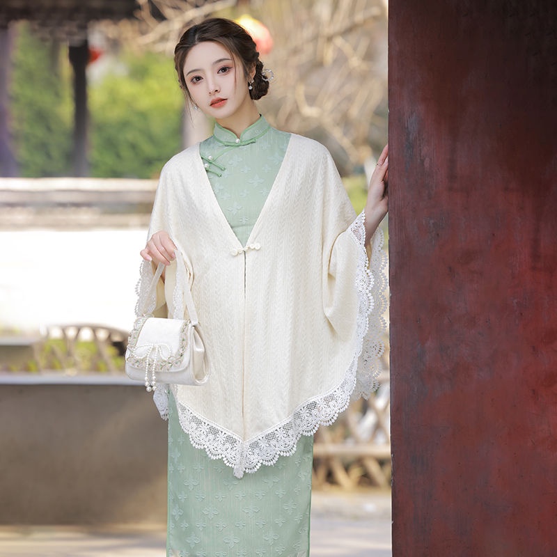 Áo Choàng Sườn Xám Phối Ren Cao Cấp Dễ Phối Đồ Thời Trang Xuân Hè Cho Nữ