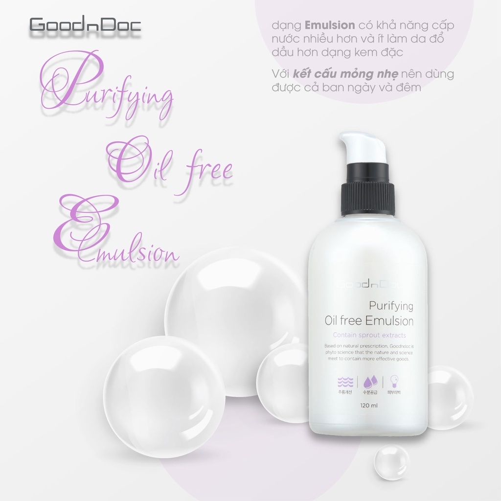 Nhũ tương dưỡng ẩm, sáng da, giảm vết nhăn GoodnDoc Purifying Oil Free Emulsion 120ml - The Skincare Shop