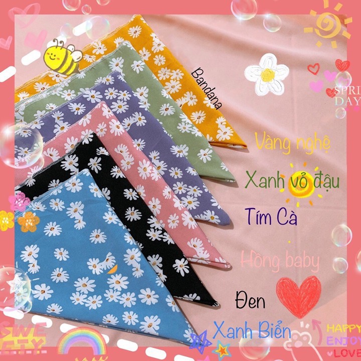 Lẻ/Set Khăn Turban Bandana + Cột Tóc Scrunchies Lụa Hoa Cúc Siêu Xinh - Vani Store