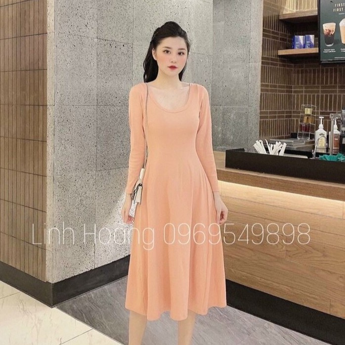 Váy zip xòe cổ tròn dài nhiều màu