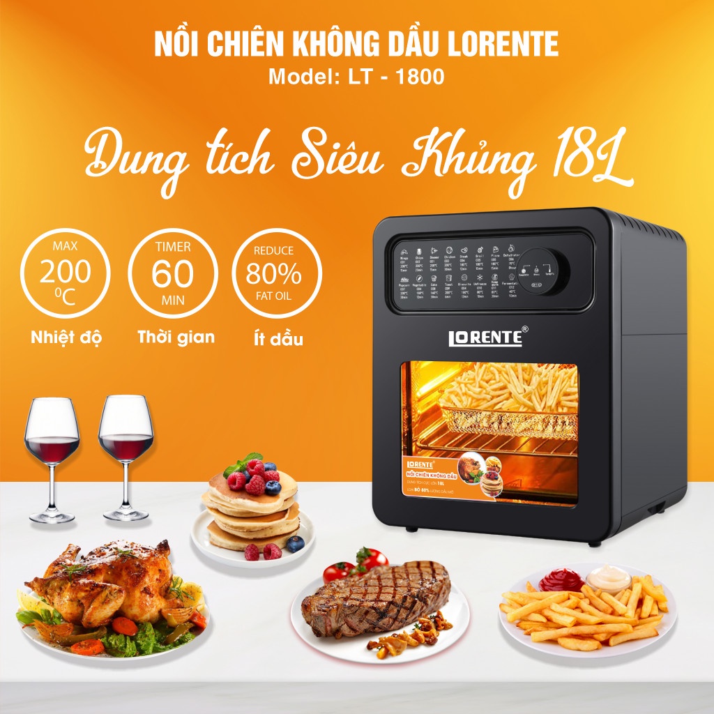 [Mã ELHADEV giảm 4% đơn 300K] (Mã CHUT002 giảm 8%) Nồi chiên không dầu Lorente LT-1800 - Hàng Chính Hãng