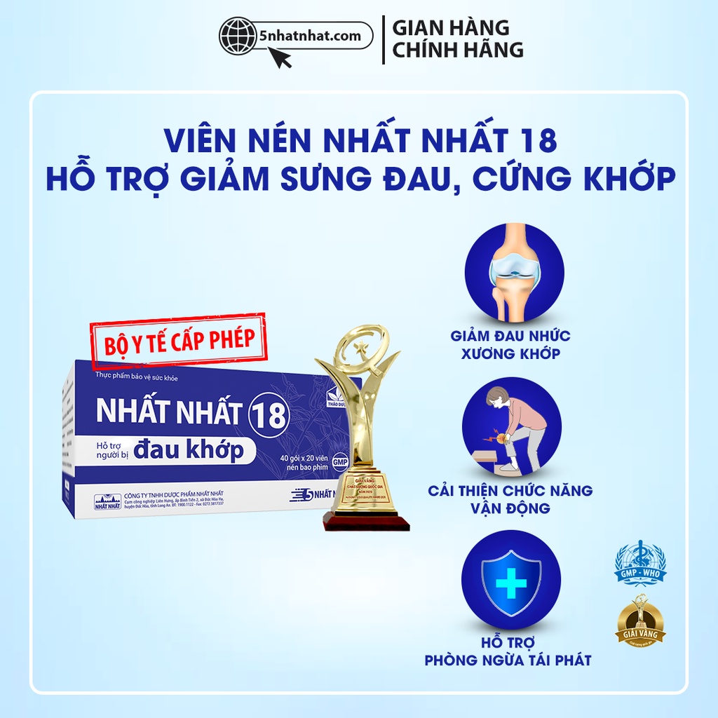 Viên Uống Bổ Xương Khớp - Nhất Nhất 18 - Giảm Sưng Đau, Cứng Khớp, Khó Vận Động, Thoái Hóa Khớp, Viêm Khớp