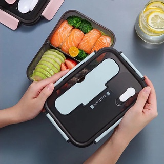 Hộp cơm giữ nhiệt văn phòng chia ngăn 1100ml PINTIAN nắp đậy tiện dụng kèm bộ đũa thìa có thể quay trong lò vi sóng