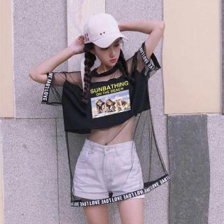Áo form dài phối ren lười