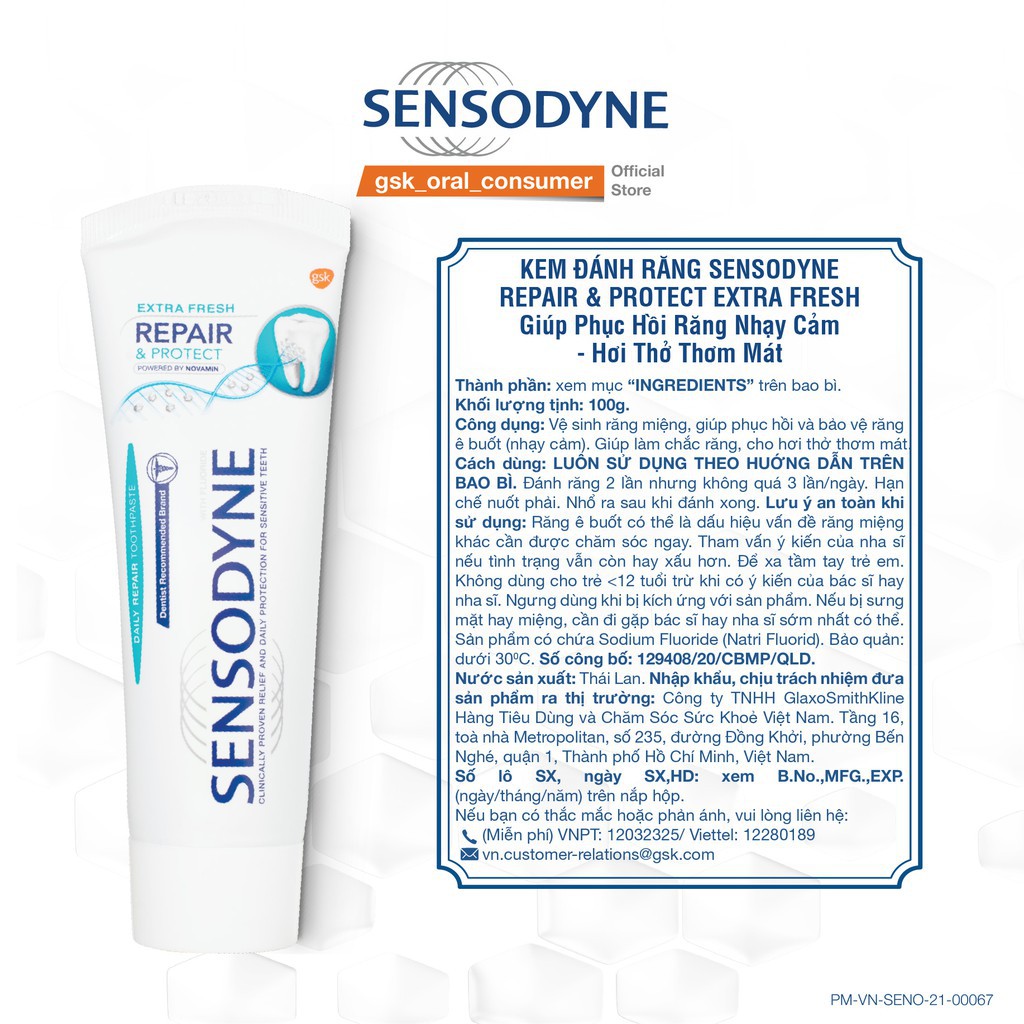 Kem Đánh Răng Sensodyne Giảm Ê Buốt Hương Bạc Hà Và Mát Lạnh hàng chính hãng công ty (100g)