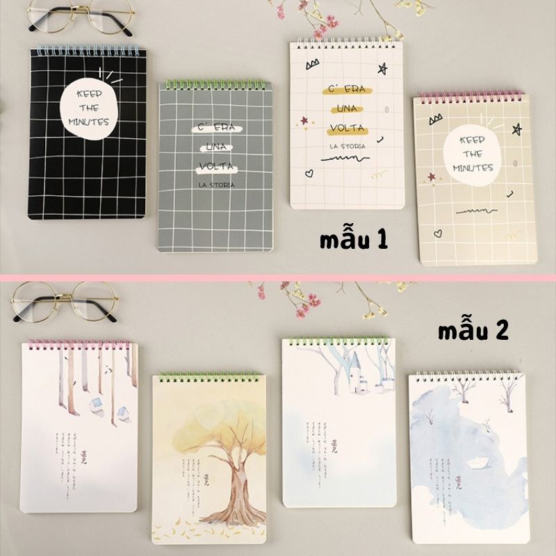 HÀNG XỊN| SỔ GHI CHÉP LÒ XO LẬT NGƯỢC, NOTEBOOK A5 BÌA HỌA TIẾT CỨNG CÁP, GIẤY KẺ NGANG