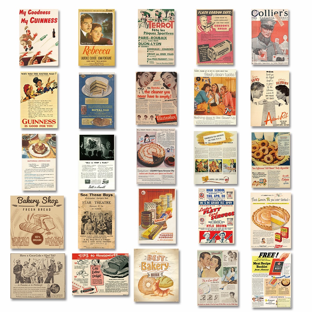 Bộ 50 miếng dán trang trí chống thấm nước phong cách retro sticker