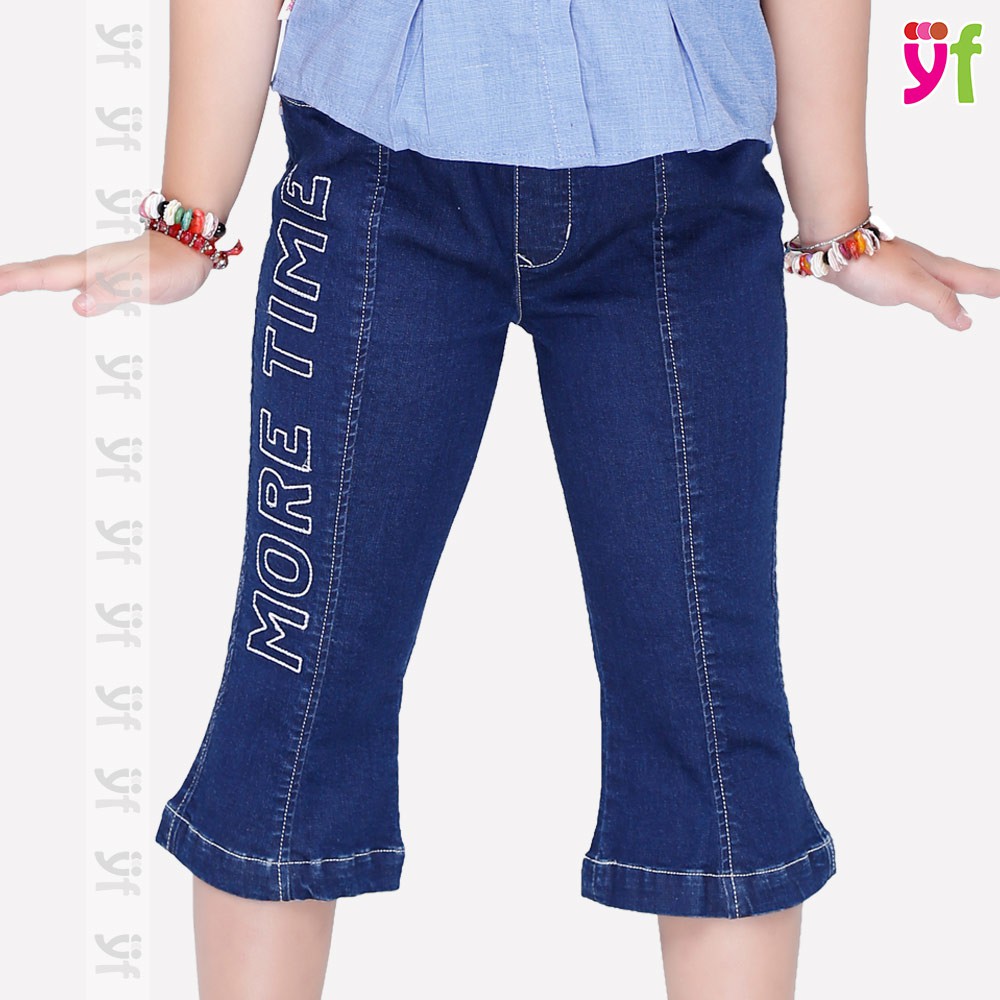 Quần jeans lửng YF ống loe retro thêu chỉ nổi, lưng thun co giãn, 9QX515