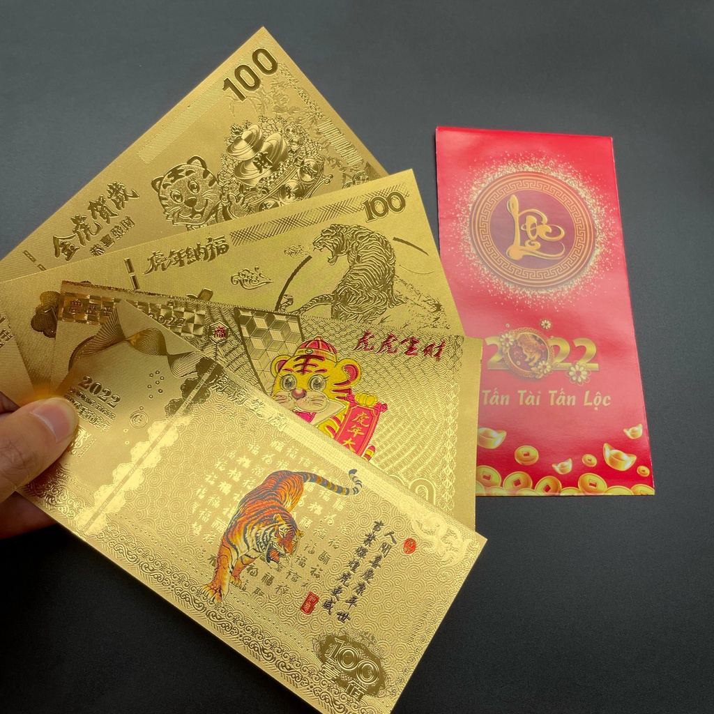 Tiền Hình Con Mèo 100 Macao Mạ Vàng Plastic 2023 - Tặng Kèm Bao Lì Xì Tết 2023