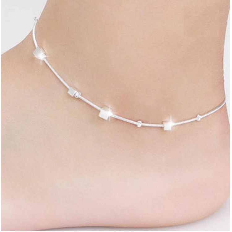 Lắc chân mẫu mới LC16, hình khối vuông , xinh xắn S925 sale giá rẻ