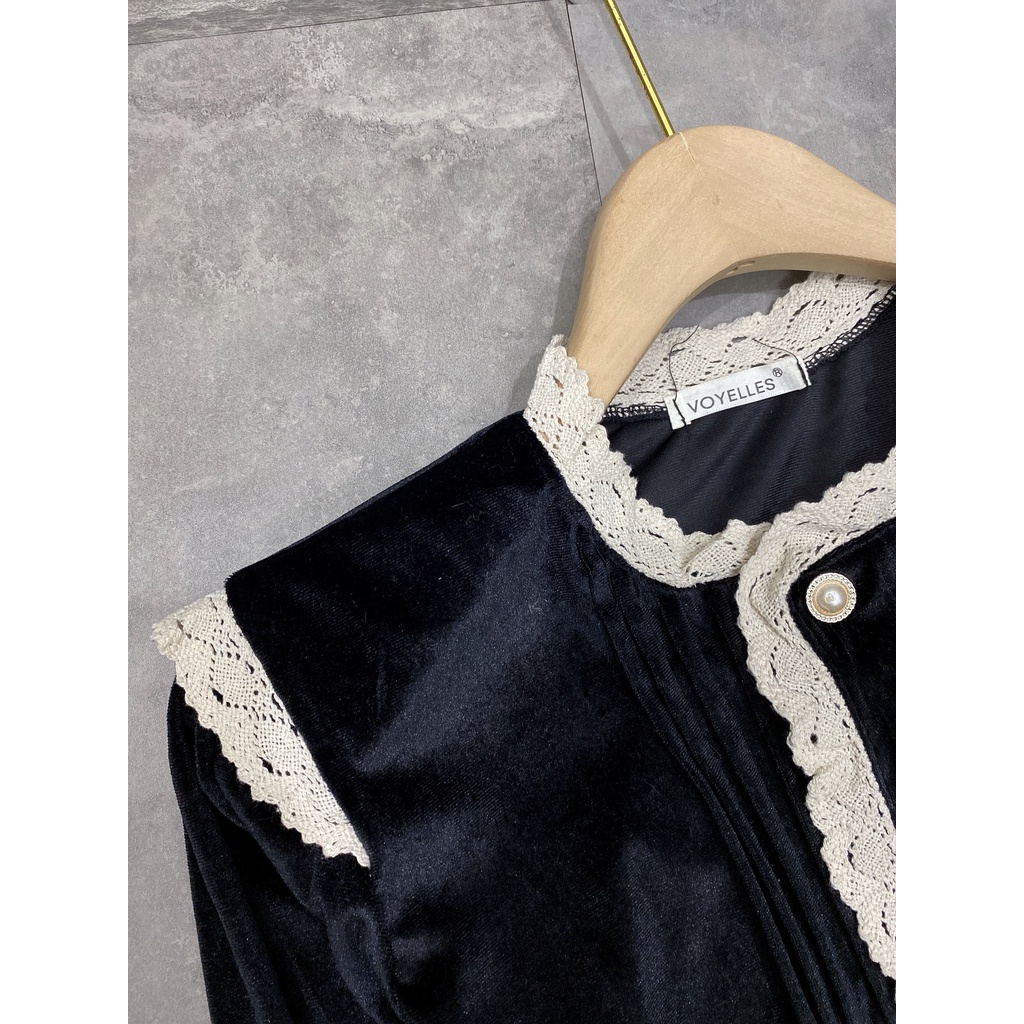 Áo nhung tiểu thư viền ren phối khuy ngọc- ROSE STORE | BigBuy360 - bigbuy360.vn