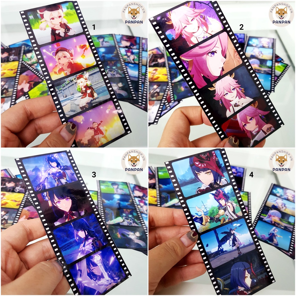 Bookmark Filmstrip ép nhựa Genshin Impact - kẹp sách film strip card nhựa anime