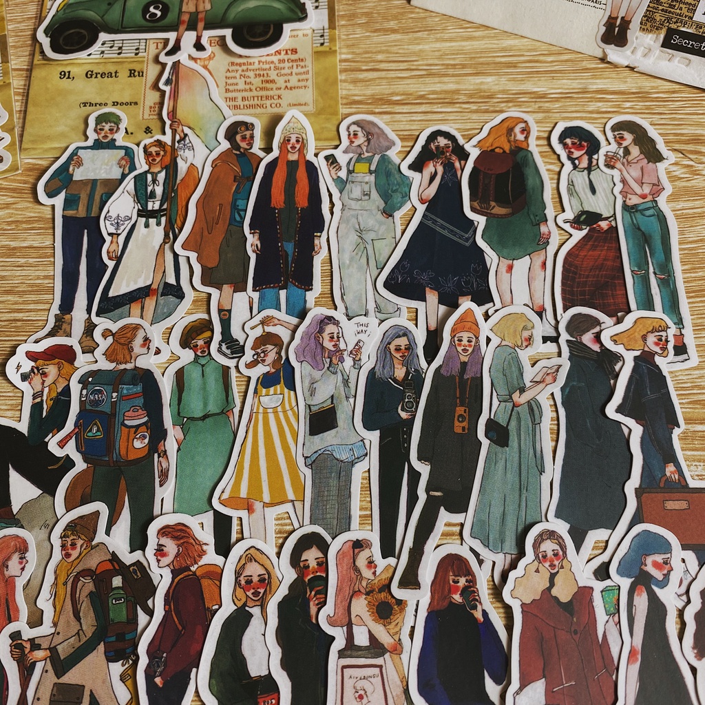 Sticker Trang Trí Cô Gái Cổ Điển Bullet Journal